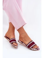 Wzorzyste Płaskie Klapki Damskie Bordowe Leysi