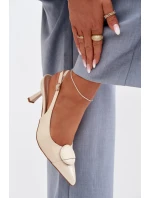 Dámské sandály na podpatku s ozdobným detailem světle béžové Mariae