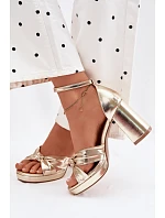 Dámské sandály na podpatku z umělé kůže zlaté Rosetta