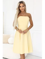 641-3 VIVIENNE korzetové midi šaty s opaskom - pastelovo žlté
