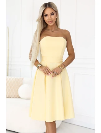 641-3 VIVIENNE korzetové midi šaty s opaskom - pastelovo žlté