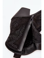 Ocieplane Damskie Botki Kowbojki Ze Zdobieniem Czarne Lelira