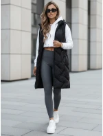 Dámska dlhá prešívaná vesta s kapucňou čierna FashionStreet TY5096 Dámska dlhá prešívaná vesta s kapucňou čierna FashionStreet TY5096
