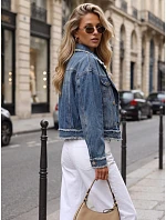 Krátka dámska džínsová bunda s dvojradovým zapínaním, modrá, FashionStreet TY5682 Krátka dámska džínsová bunda s dvojradovým zapínaním, modrá, FashionStreet TY5682
