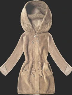 Vlnená bunda z alpaky s kapucňou svetlo béžová (W214#)