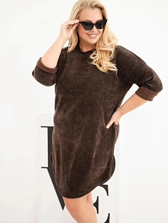 Dámske šaty vo veľkosti plus size z manšestru s voľným strihom, hnedé
