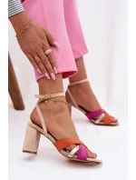 Dámské sandály na podpatku s pásky Eko semiš Béžové Karilora