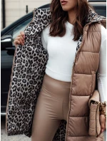 Dámska prechodná prešívaná vesta ELEGANCIO s kapucňou obojstranná camel FashionStreet TY4656