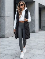 Dámska dlhá prešívaná vesta s kapucňou čierna FashionStreet TY5096 Dámska dlhá prešívaná vesta s kapucňou čierna FashionStreet TY5096