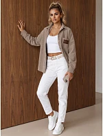 Dámska oversize košeľová bunda z manšestru, béžová, FashionStreet TY6057 Dámska oversize košeľová bunda z manšestru, béžová, FashionStreet TY6057
