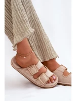 Klapki Damskie Z Klamrami I Ozdobnym Obszyciem Beżowe Visley