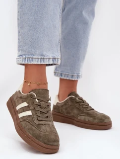 Sneakersy Damskie Zamszowe Na Platformie Ciemnozielone Sylviona