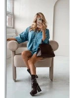 Lakierowane Botki Damskie Na Platformie I Słupkowym Obcasie Czekoladowe Calvessa