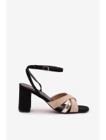 Dámské sandály na podpatku s pásky Ekologická semiš Černé Karilora