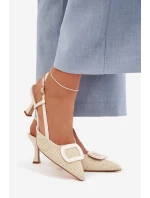 Dámské sandály na podpatku s ozdobným prvkem Béžové Eslina