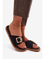 Dámské pantofle Černé se zlatou sponou Elviane