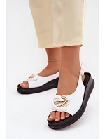 Kožené sandály na platformě s ozdobou S.Barski KV61-6047 Bílé