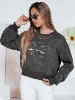 Dámska krátka nadrozmerná mikina s kapucňou s motívom kravaty DENVIS graphite FashionStreet BY1422