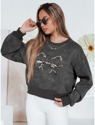 Dámska krátka nadrozmerná mikina s kapucňou s motívom kravaty DENVIS graphite FashionStreet BY1422 Dámska krátka nadrozmerná mikina s kapucňou s motívom kravaty DENVIS graphite FashionStreet BY1422