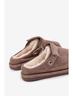 Kapcie Damskie Z Paskiem Ocieplane Futerkiem Ciemnobeżowe Rilena