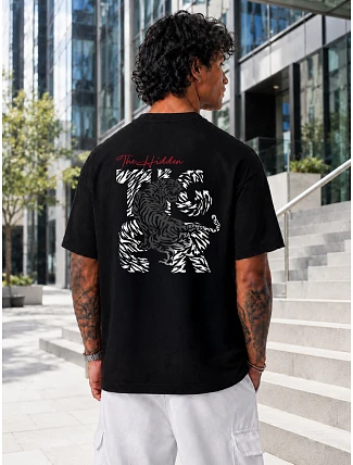 Pánske bavlnené tričko nadrozmernej veľkosti s čiernou potlačou FashionStreet NX4001R