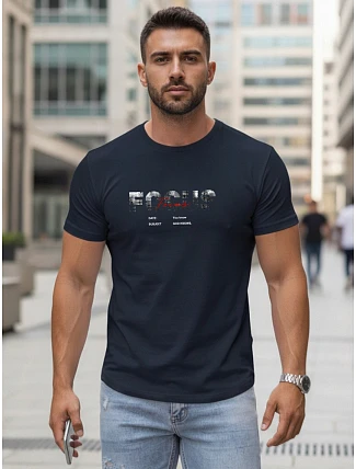 Pánske tričko s veľkým nápisom, bavlnené, tmavomodré, FashionStreet NX5137R Pánske tričko s veľkým nápisom, bavlnené, tmavomodré, FashionStreet NX5137R
