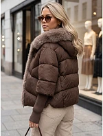 Dámska zimná prešívaná bunda s kožušinou, hnedá, FashionStreet TY5989 Dámska zimná prešívaná bunda s kožušinou, hnedá, FashionStreet TY5989