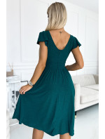 MATILDE - Zelené dámske šaty s brokátom, výstrihom a krátkymi rukávmi 425-6
