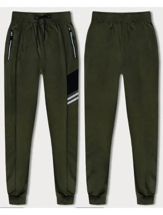Pánske teplákové nohavice v khaki farbe s farebnými vsadkami (8K206B-29) Pánske teplákové nohavice v khaki farbe s farebnými vsadkami (8K206B-29)