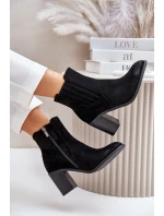 Ocieplane Botki Damskie Na Słupku Eko Zamszowe Czarne Gudra