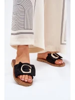 Płaskie Klapki Damskie Z Ozdobnym Detalem Czarne Nellodra