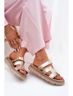 Klapki Damskie Z Naturalnej Skóry Na Platformie Zazoo 40440 Złote