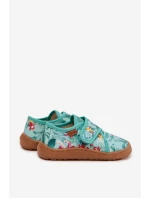 Dětské papuče na suchý zip Barefoot Květiny Listy Froddo G1700438-14 Mentolové Dětské papuče na suchý zip Barefoot Květiny Listy Froddo G1700438-14 Mentolové