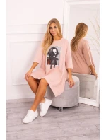 Šaty s potlačou a rozšíreným spodným dielom tmavo púdrovo ružové Šaty s potlačou a rozšíreným spodným dielom tmavo púdrovo ružové