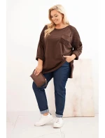 Dámska bavlnená blúzka s potlačou plus size hnedá