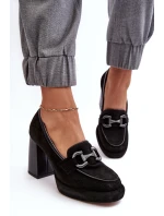 Skórzane Czółenka Na Masywnym Słupku Laura Messi 2706 Czarne