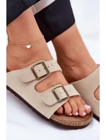 Zamszowe Klapki Damskie Z Klamrami Big Star RR274A391 Beżowe