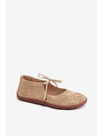 Kožené semišové baleríny Barefoot so šnurovaním Zazoo 021 Beige Kožené semišové baleríny Barefoot so šnurovaním Zazoo 021 Beige