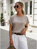 Dámska oversize blúzka z viskózy s krátkymi rukávmi v farbe mokka, FashionStreet RY2925 Dámska oversize blúzka z viskózy s krátkymi rukávmi v farbe mokka, FashionStreet RY2925