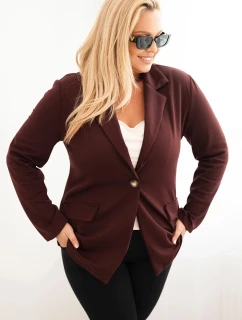Dámske sako z viskózy v nadmernej veľkosti s dlhými rukávmi a golierom bordovej farby