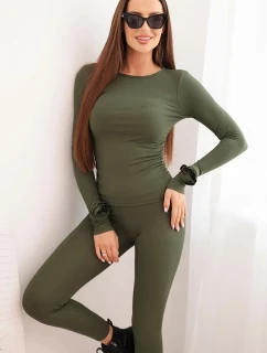 Dámska súprava s dlhým rukávom z rebrovanej viskózy s khaki legínami