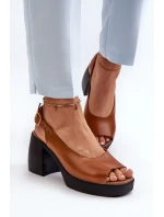 Zazoo 40376 Skórzane Sandały Na Masywnym Obcasie Brązowe Zazoo 40376 Skórzane Sandały Na Masywnym Obcasie Brązowe