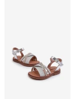 Błyszczące Dziecięce Sandałki Na Rzep Srebrne Delphina