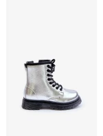 Zateplené dievčenské lakované členkové topánky na zips Silver Novita Zateplené dievčenské lakované členkové topánky na zips Silver Novita