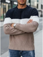 Pánsky sveter s okrúhlym výstrihom tmavo modrý a béžový FashionStreet WX2321