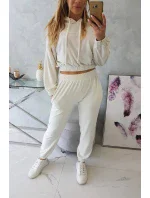 Velúrová súprava s kapucňou ecru