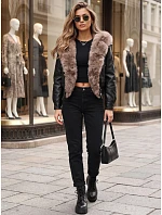 Dámska zimná kožená bunda s kožušinou, čierna, FashionStreet TY5978 Dámska zimná kožená bunda s kožušinou, čierna, FashionStreet TY5978
