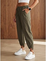 Dámske joggerové nohavice s gumou v páse, olivovo zelené, FashionStreet UY3167 Dámske joggerové nohavice s gumou v páse, olivovo zelené, FashionStreet UY3167