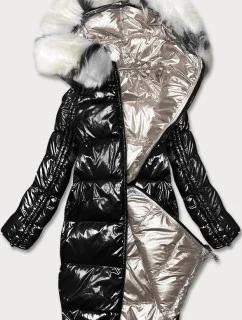 Čierno-béžová obojstranná metalická zimná bunda (P21-7901-1+62)