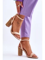 Zamszowe Sandały Na Plecionym Słupku Beżowe Selila